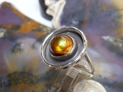 Sterling Silver and Slaughter Camp AZ Fire Agate Gem ring sz 10 3/4 D102