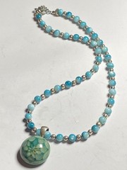 Artisan Handcrafted Art Deco Lampwork Glass Jewelry #9 Necklace blue geometric