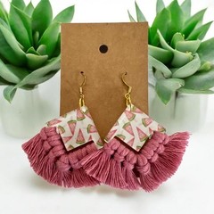 Handmade Boho Watermelon Macrame Hook Earrings-2 5/8”