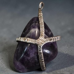 Vintage Artisan Amethyst Nugget Pendant Silver Tone Handmade Gemstone 2″
