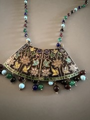 Vintage Meenakari India Silver and enamel on beaded chain Necklace 19”