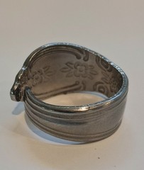 Handmade Brushed Stainless Steel Spoon Ring Floral Deco Design Size 10