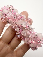 Handmade Beaded Gemstone Chip Bracelet Pink Magnetic Clasp Chunky Boho