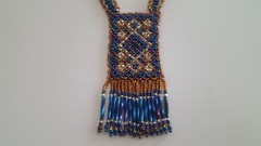 ARTISTIC HANDMADE BEADED NECKLACE BLUE AND GOLD