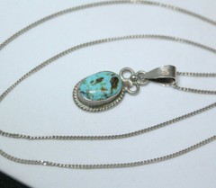 Vintage Mexican 925 Silver 3 CT Veined Turquoise Necklace 40 CM 16″ Link Chain