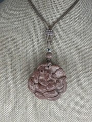 Pink Coral Fossil Nine Tail Fox Pendant Necklace: Agate And Silver On Rope