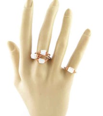 Faceted Rainbow Moonstone Stackable Rings Copper Wire-Wrapped Handmade