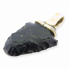 .Vintage 14ct Yellow Gold Handmade Black Obsidian Arrowhead Pendant 11.4g