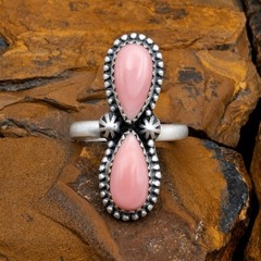 Pink Conch Double Stone Ring 925 Sterling Silver Adj 6-8 Southwestern Cowgirl