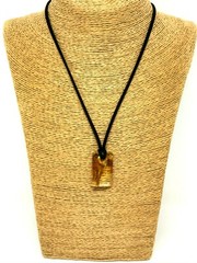 AMBER PENDANT Insect Gift Rectangular Baltic AMBER on Cord Unisex 4,6g 17897
