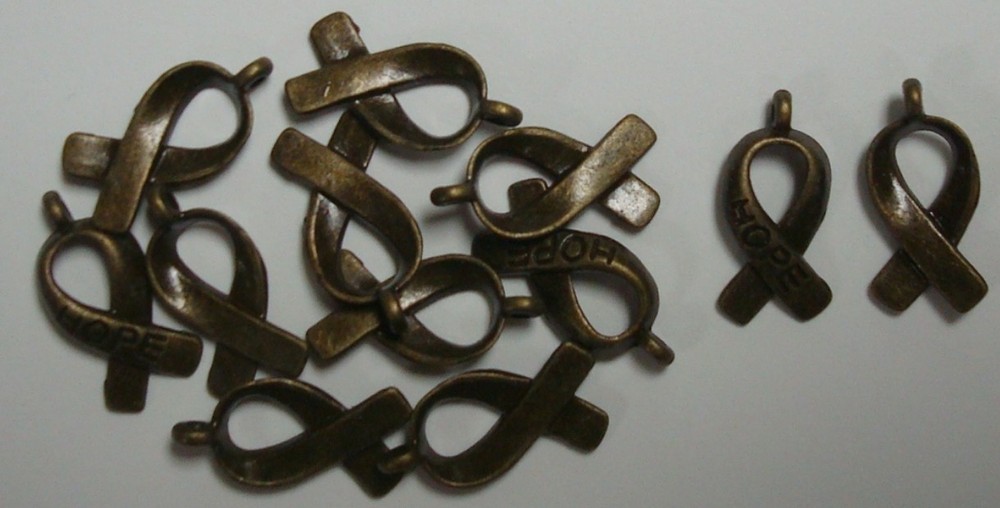 12 Cancer awareness hope ribbon charms ant bronze plated zinc findings CFP115
