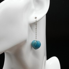 Blue Apatite 925 Silver Puffy Heart Drop Earrings Natural Crystal Jewelry Gift