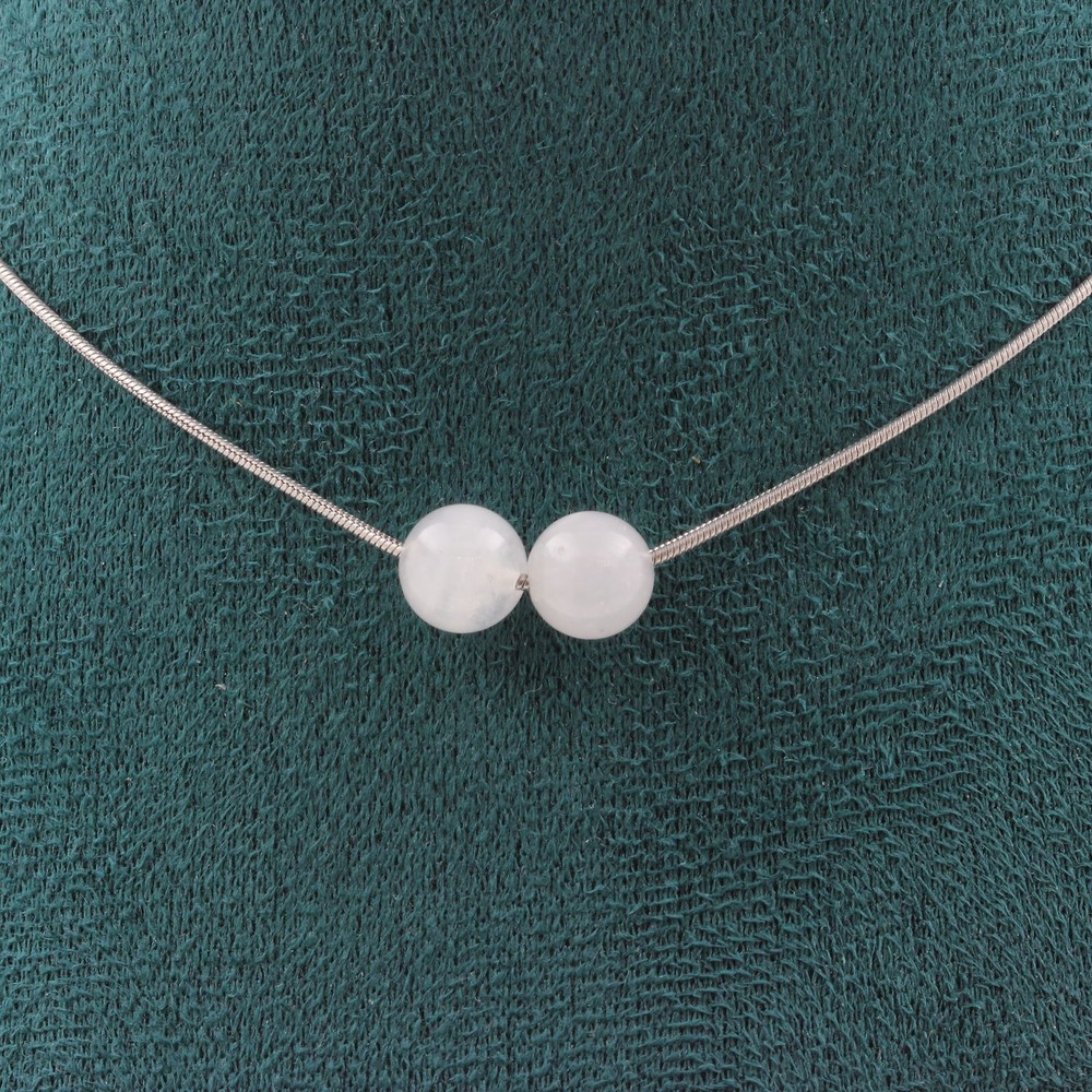 stones And Minerals. Necklace 2 Moonstone Beads From Sri Lanka 8 Mm Chain