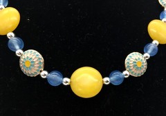 19″ Yellow Agate Necklace, Handmade Cloisonné, Silver-filled, Czech Glass, LJN18