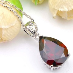 Unqiue Silver Huge Teardrop Fire Red Garnet Gemstone Silver Necklace Pendant P17