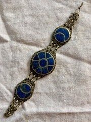 Vtg Traditional Turkmen Lapis Lazuli Bracelet Afghan Silver Artisan 8” AS IS