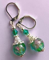 teal green LAMPWORK LIGHT WEIGHT DROP earring SP LEVERBACK handcrafted XLW