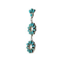 Violet Nez, Earrings, Kingman, Sterling Silver, Navajo, 3 1/4″