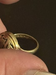 Ming’s Solid 14k Yellow Gold Black Jade Bird and Plum Blossom Dome Ring 6.0