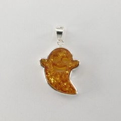 Cognac Brown BALTIC AMBER Ghost Specter Pendant 925 STERLING SILVER Tibuki 9043e