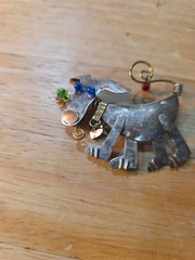 Handmade Artisan Mixed Metal Dog Brooch Pin Folk Art Hammered Silver Brass Wire
