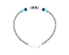 Southwestern Heishi Bracelet White Buffalo, Blue Turquoise, Black Onyx, Silver