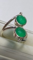 APPEALING TWIN SEA GREEN CHALCEDONY IN STERLING SILVER 925 RING SIZE 9.75-10.-0!