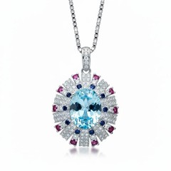 Luxury Radiant Blue Aquamarine Necklace Sky Blue Style White Gold coated