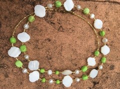 Handmade Necklace of Green Chalk Turquoise, Freshwater Pearl and MOP Shell Beads