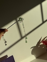 Vintage Chinese Style Green Stone Hair Stick Tassel Hanfu Hair Pin