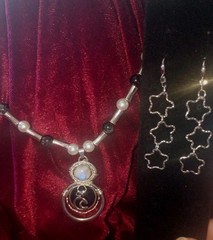 Moon Goddess Moonstone And Onyx Wire wrapped Silver Pendant Necklace Set
