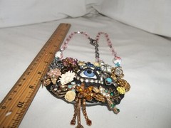 *SALE*Vintage Victorian Flower Antique Eye Rhinestone Collage Statement Necklace