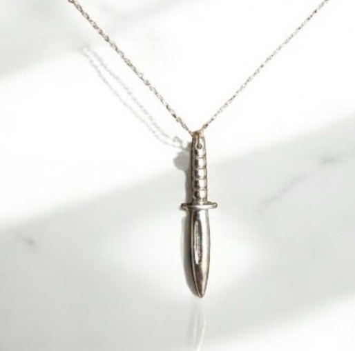 Artisan Made Minimalist Silver Dagger Necklace, 22”, Silver Plated Chain, New