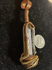 Fordite Pendant Pontiac Copper Wire Wrap Red White & Blue + Yellow Chevrolite