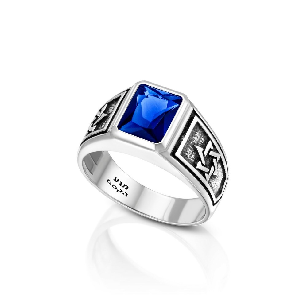 Signet Star of David Jewish Ring Sterling Silver & Blue Sapphire Solid Jewelry