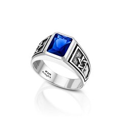 Signet Star of David Jewish Ring Sterling Silver & Blue Sapphire Solid Jewelry