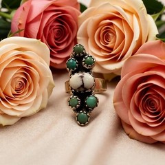 Minimalist Wild Horse Jasper & Kingman Turquoise Handcrafted Ring Adjustable