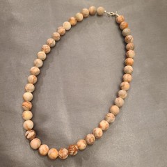 925 Jasper Stone Necklace Sterling Silver Stamped 18″ Inches 46 cm Natural
