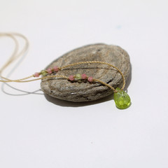 Inner Garden Energy— Spring Dew Peridot Micro Macramé Necklace— Minimal Jewelry