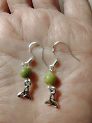 Celtic Triquetra Trinity Knot Earrings Connemara marble bead 925 Sterling silver