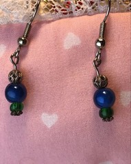 Cool Colors! Handmade 1 1/2-Inch Blue Green Silver Bead Earrings Discreet Small