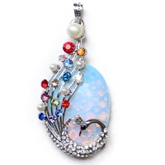 Peacock Handmade Jewelry Huge Rainbow Moonstone Gems Silver Necklace Pendants