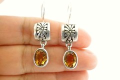 Golden Yellow Citrine Solitaire 925 Sterling Silver Dangle Drop Earrings