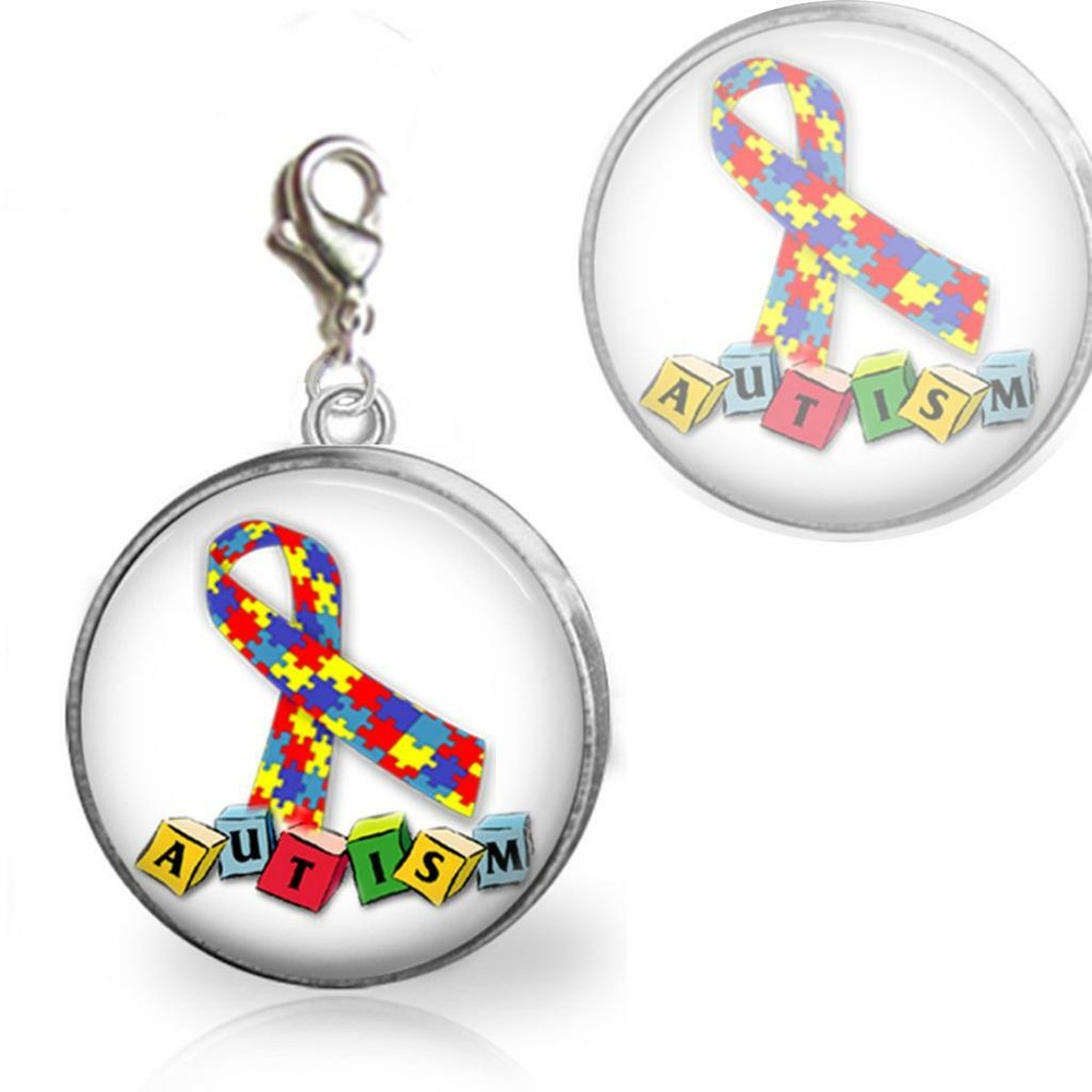 Autism Ribbon Awareness Support Glass Dome Clip On Charm Handmade Jewelry Gifts