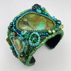LARGE Beaded Turquoise Boho Cuff Bracelet Adjustable Statement Chunky Bracelet