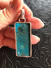 Blue Turquoise Large Rectangular Tab Tag Pendant Shadow Bezel 2.25″ Artisan Made