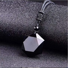 Men’s Crystal Necklace, Natural Black Obsidian Hexagon Stone Necklace, gemstone