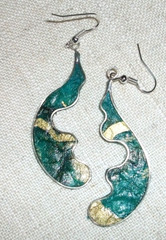 GOLD GREEN SWIRL ART BANANA PAPER HANDMADE EARRINGS STURDY #247