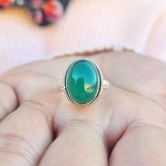 Genuine Green Onyx 925 Sterling Silver Oval Shaped Ring Boho Ring Gemstone Ring