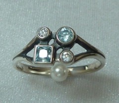 Vintage Sterling Ring, Blue Topaz CZ’s, & White CZ’s size 5.5 & 6.5, Konder #550